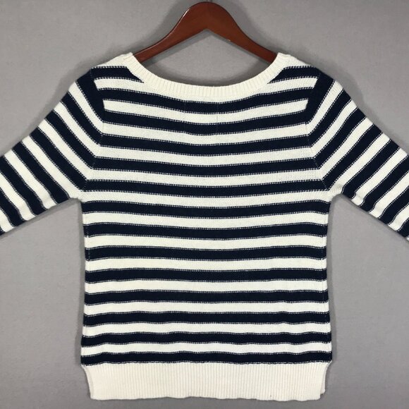 American Eagle Sweater Womens Medium Blue White Striped Pullover Knit Round Slit - Picture 9 of 12
